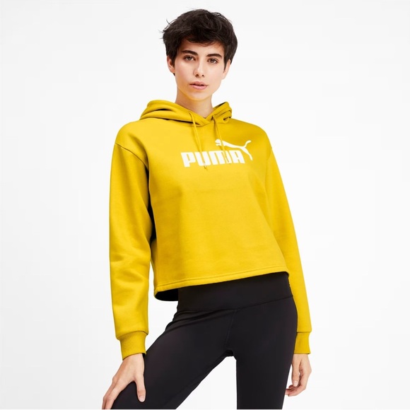 Puma Mustard Yellow Cropped Hoodie size L - Picture 1 of 6